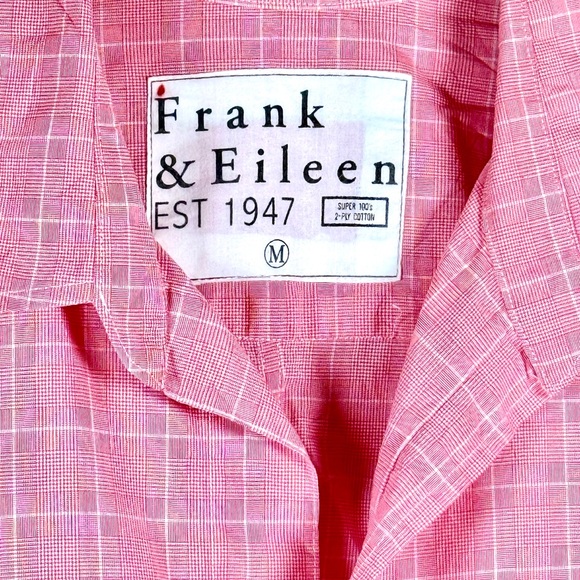 Frank & Eileen Barry Pink White Check Plaid Cotton Button Down Shirt Medium USA - Picture 3 of 6
